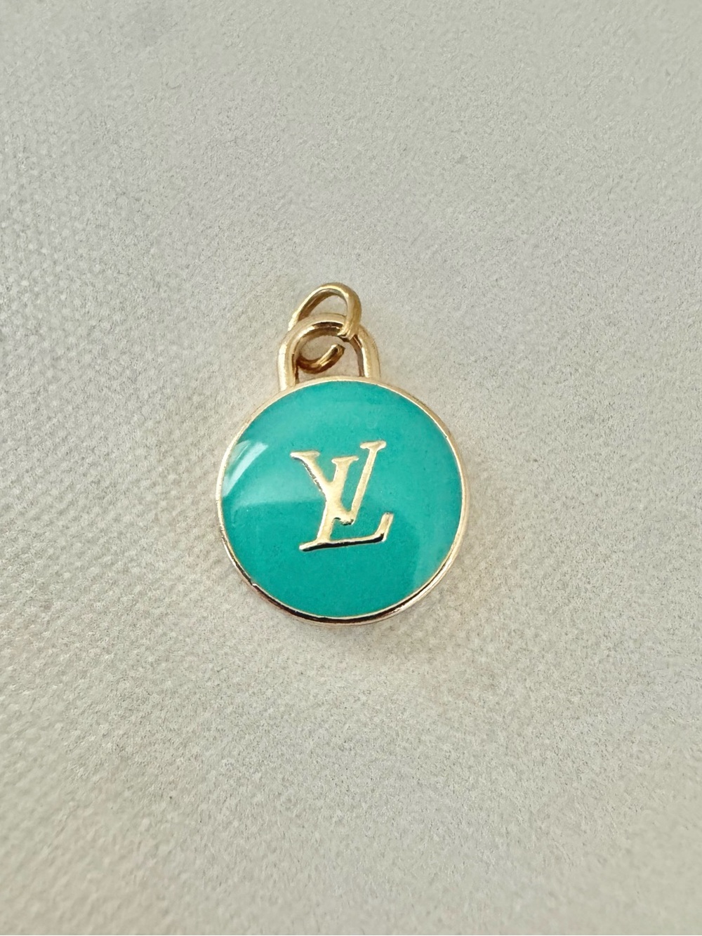 Louis Vuitton Vibrant Teal LV Logo Charm, Pendant, Small Medallion, Necklace